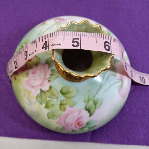 Vintage Vienna Austria Squat Vase Decorated Pink Roses Cottagecore Kitsch Grandm - Picture 6 of 7